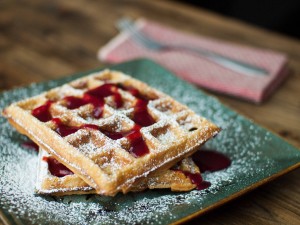 Raspberry white chocolate waffles