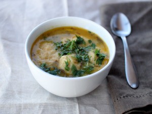 White Bean Vegetable Soup with Gouda Dumplings