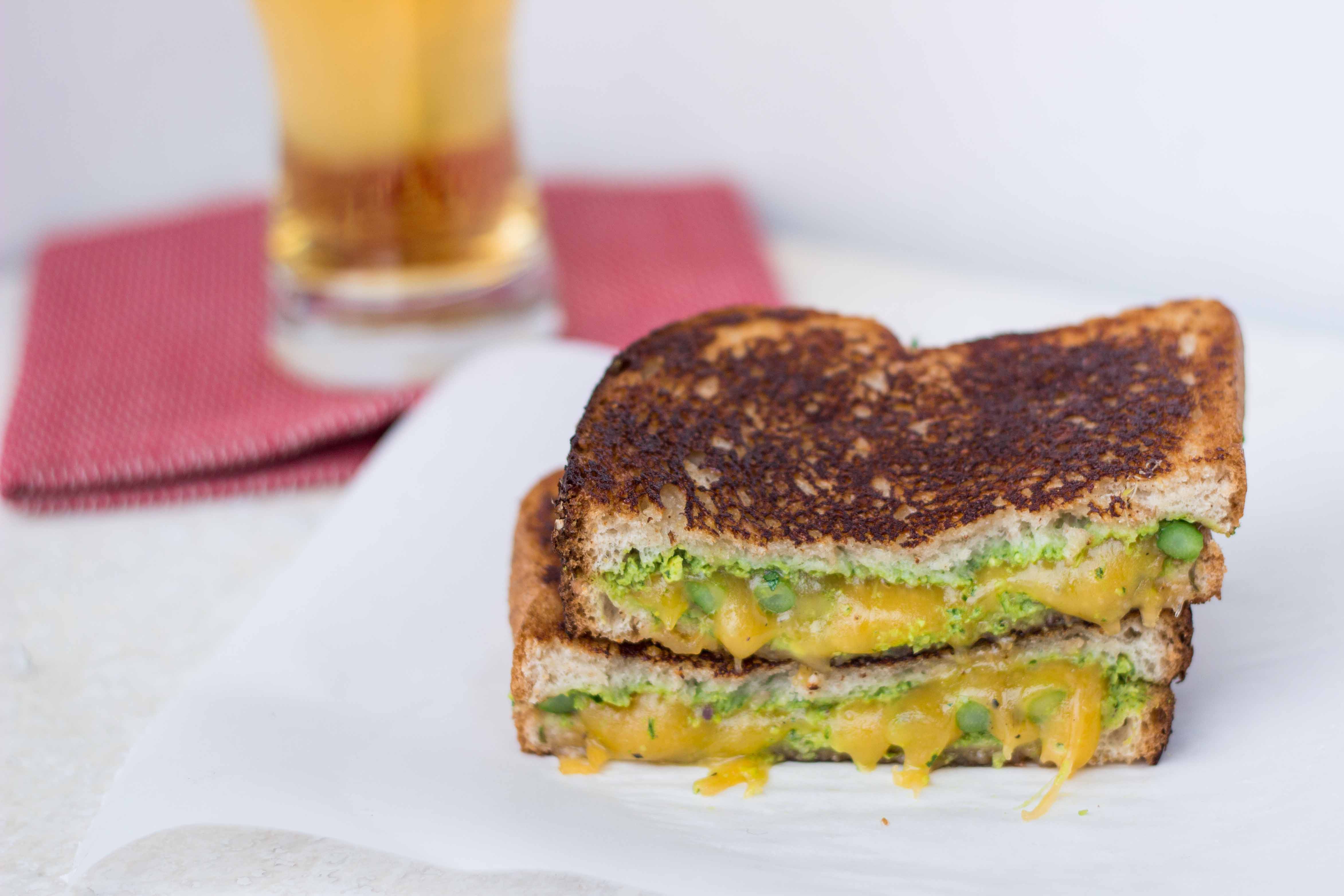 Roasted Asparagus Grilled Cheese with Artichoke Arugula Pesto 