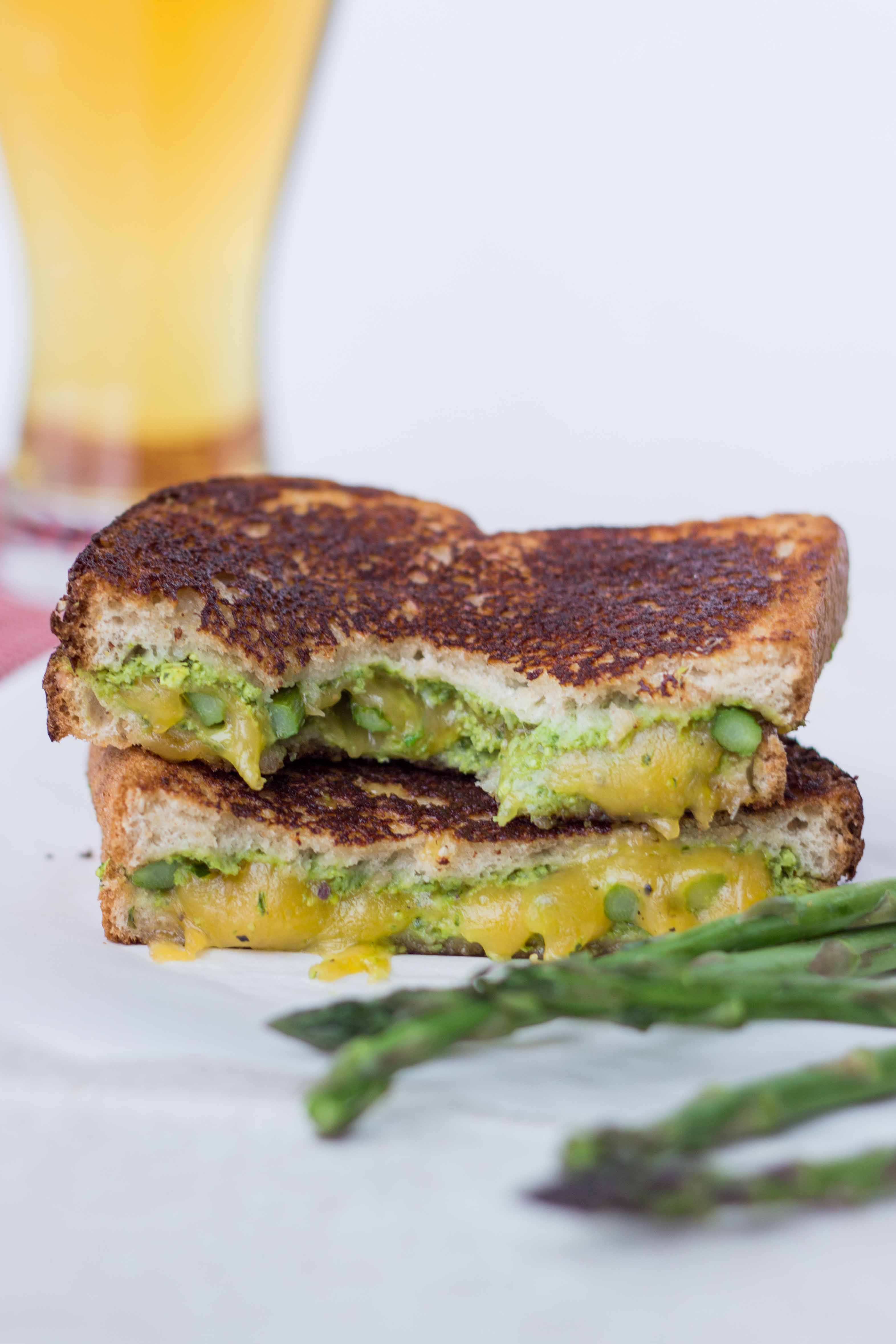 Roasted Asparagus Grilled Cheese with Artichoke Arugula Pesto 