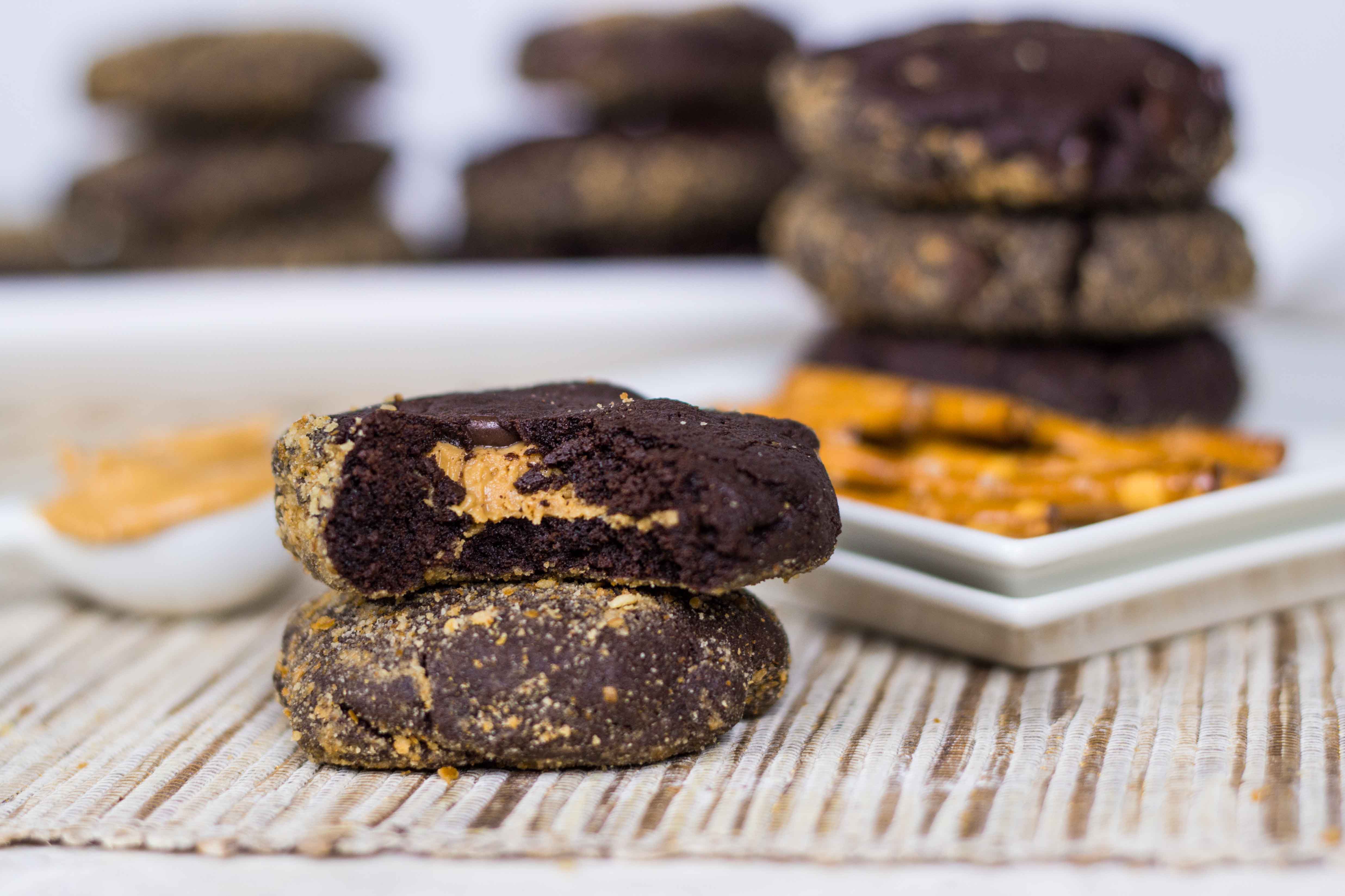 Dark Chocolate Peanut Butter Cup Pretzel Cookies | Veggie and the Beast