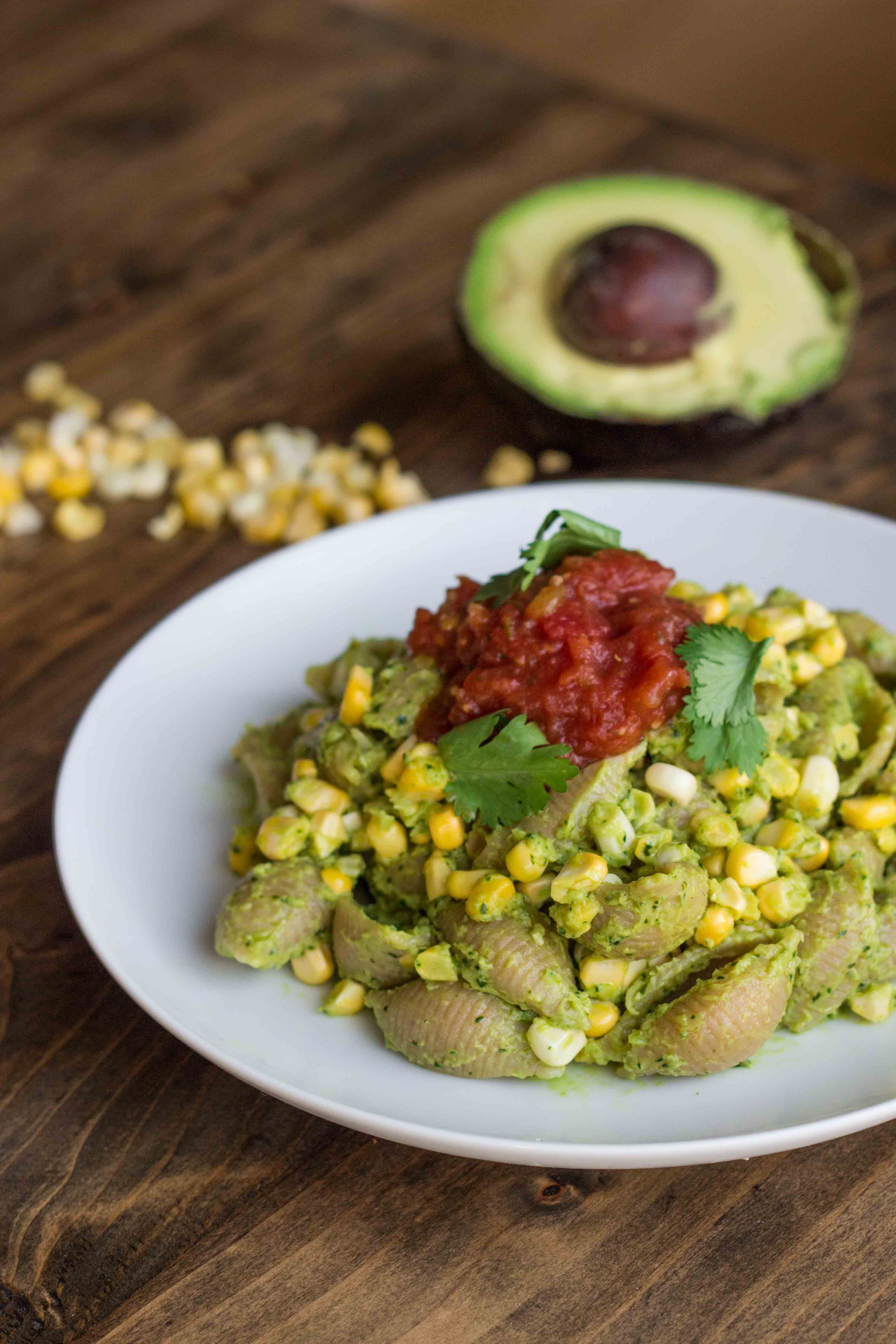 Creamy Guacamole and Grilled Corn Pasta | Veggie and the Beast