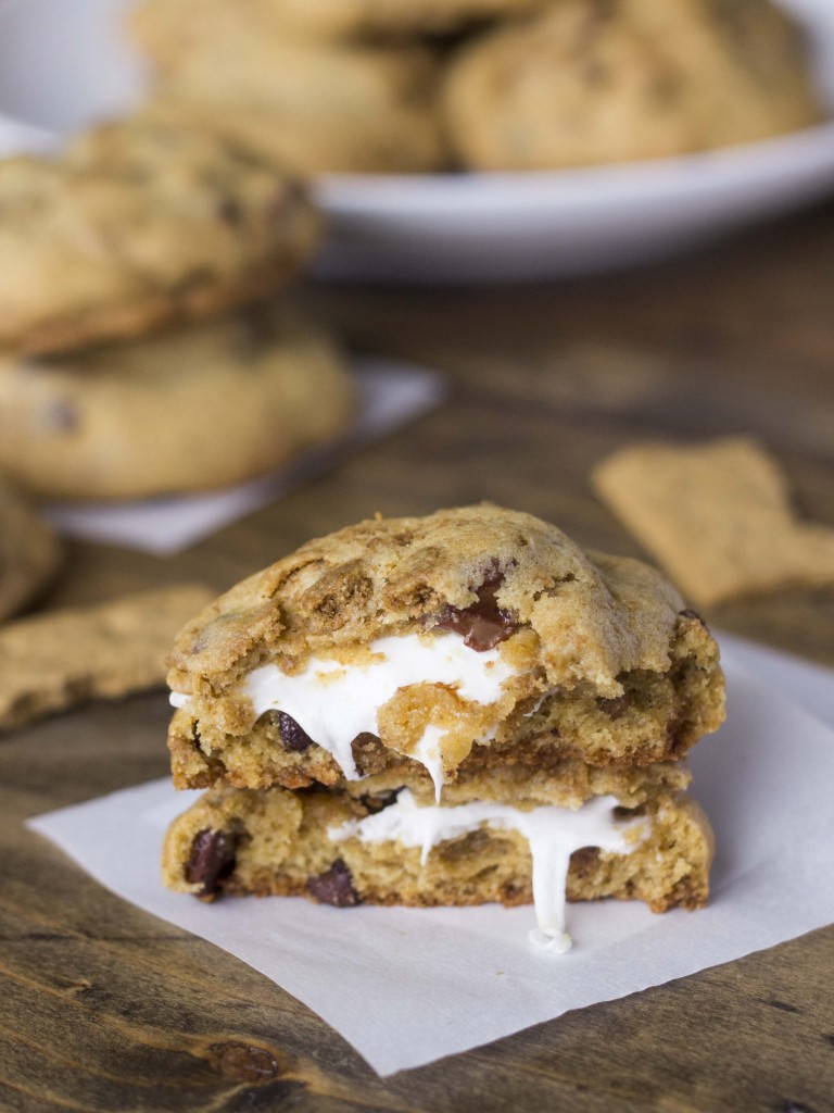 Marshmallow-Stuffed Smores Cookies | Veggie and the Beast