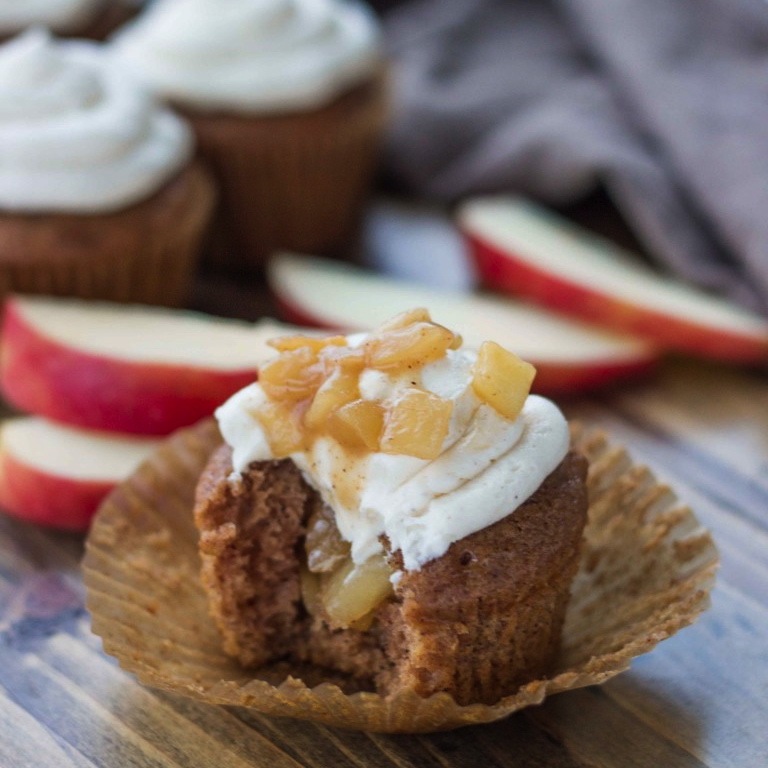 Hard Cider Cinnamon Spice Cupcakes with Whiskey Caramel Apples