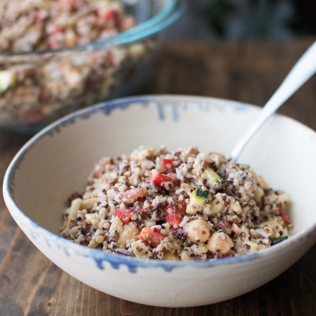 Fresh Veggie Quinoa Salad with Lemon Tahini Dressing