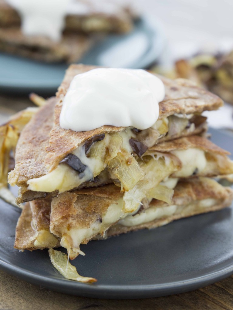 Roasted Mushroom and Caramelized Onion Quesadilla | Veggie and the Beast