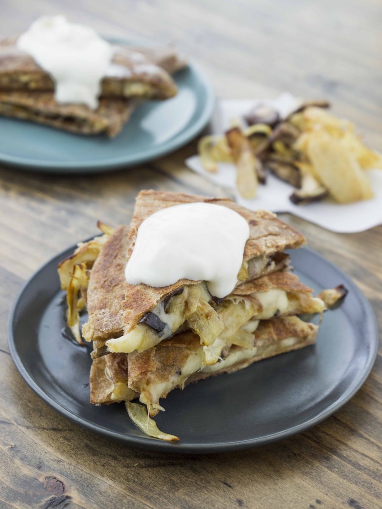 Roasted Mushroom and Caramelized Onion Quesadilla | Veggie and the Beast