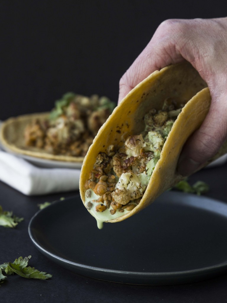 Buffalo Lentil and Roasted Dill Cauliflower Tacos | Veggie and the Beast