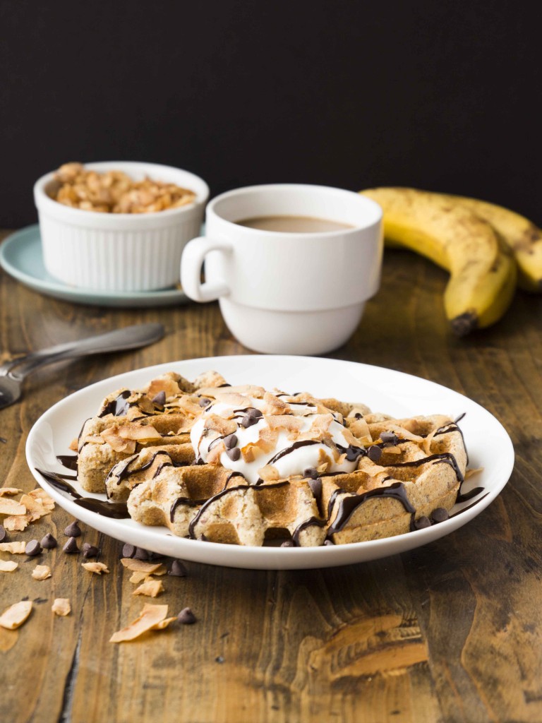 Coconut Macaroon Quinoa Waffles with Chocolate Coffee Syrup | Veggie and the Beast