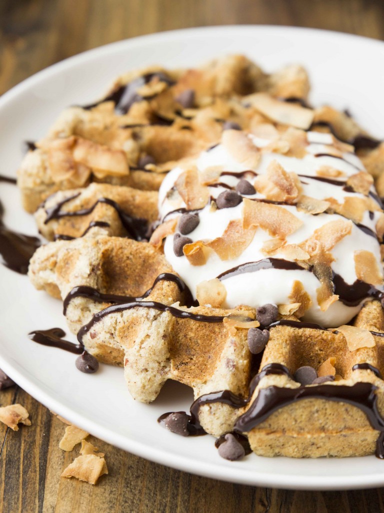 Coconut Macaroon Quinoa Waffles with Chocolate Coffee Syrup | Veggie and the Beast