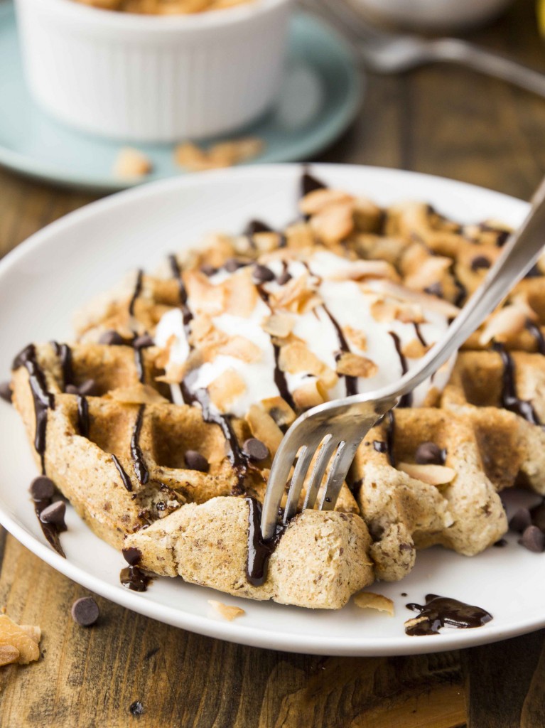 Coconut Macaroon Quinoa Waffles with Chocolate Coffee Syrup | Veggie and the Beast