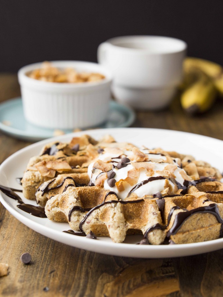 Coconut Macaroon Quinoa Waffles with Chocolate Coffee Syrup | Veggie and the Beast