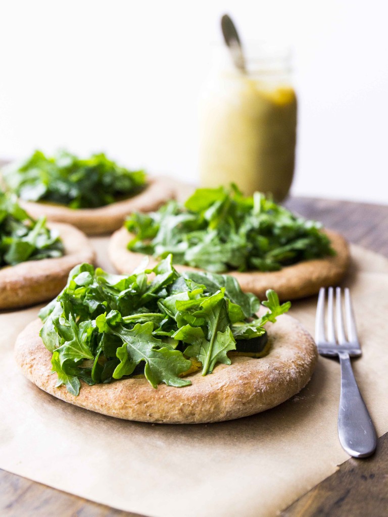 Individual Zucchini & Arugula Pizzas with Cauliflower Cheese Sauce | Veggie and the Beast