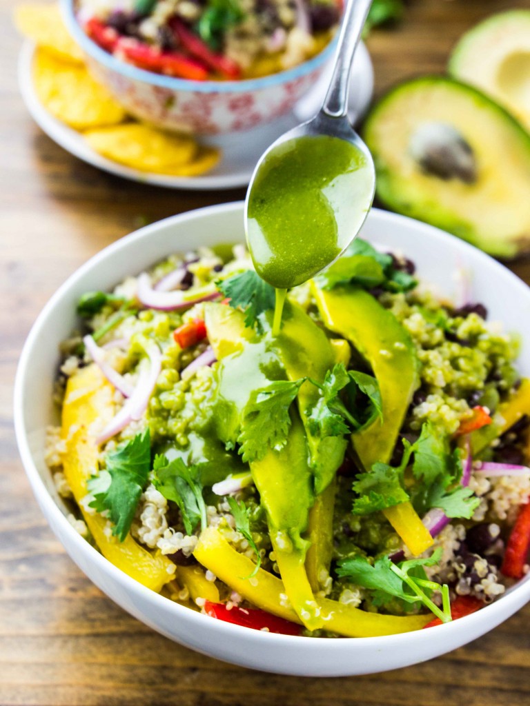 Black Bean Quinoa Bowl with Cilantro Honey Lime Vinaigrette | Veggie and the Beast