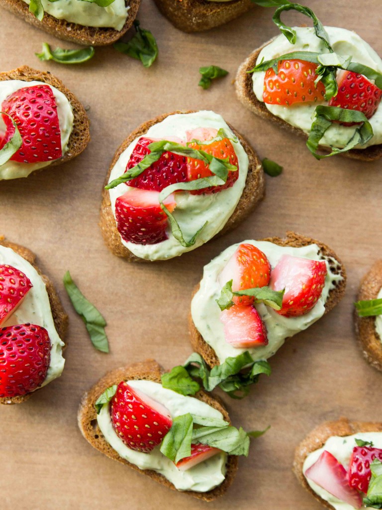 Whipped Basil Ricotta and Strawberry Crostini - A simple, sweet, salty, and juicy summer appetizer! 