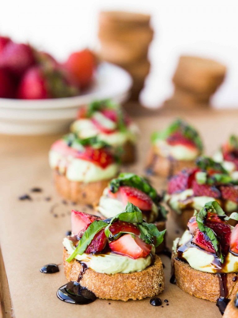 Whipped Basil Ricotta and Strawberry Crostini - A simple, sweet, salty, and juicy summer appetizer! 