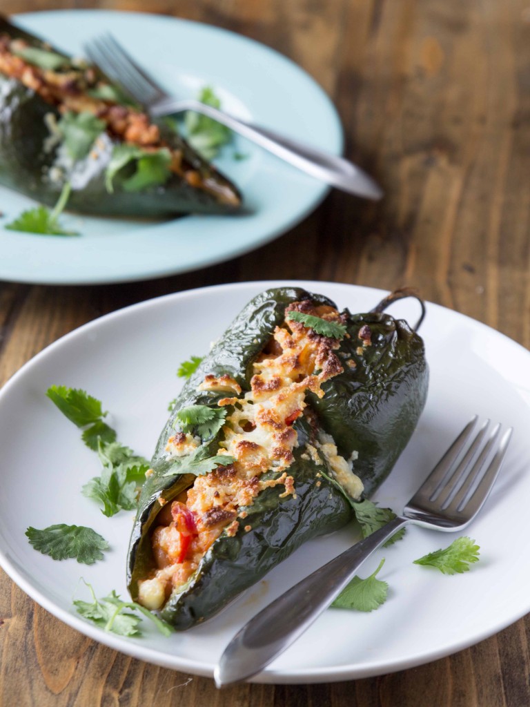 Spicy Salsa and Bean-Stuffed Poblanos | veggieandthebeastfeast.com