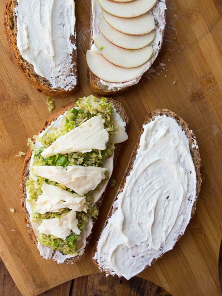 Brussels Sprout, Apple and Brie Grilled Cheese with Whipped Goat Cheese - The BEST grilled cheese ever!