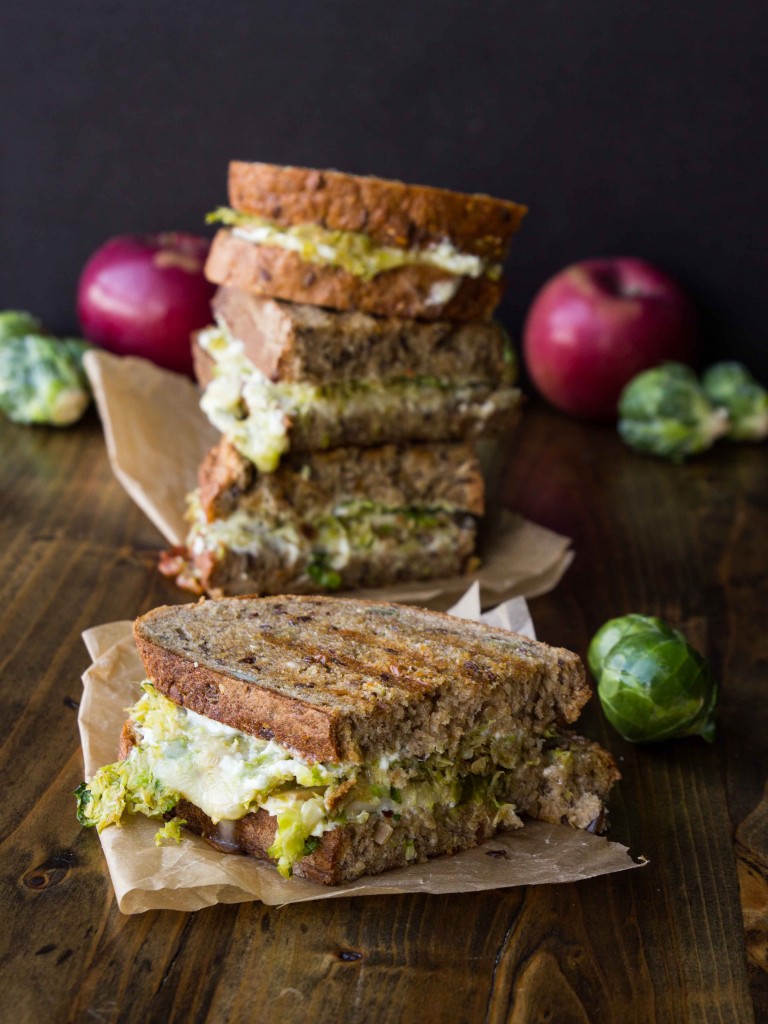 Brussels Sprout, Apple and Brie Grilled Cheese with Whipped Goat Cheese - The BEST grilled cheese ever!