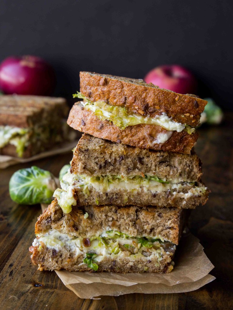 Brussels Sprout, Apple and Brie Grilled Cheese with Whipped Goat Cheese - The BEST grilled cheese ever!