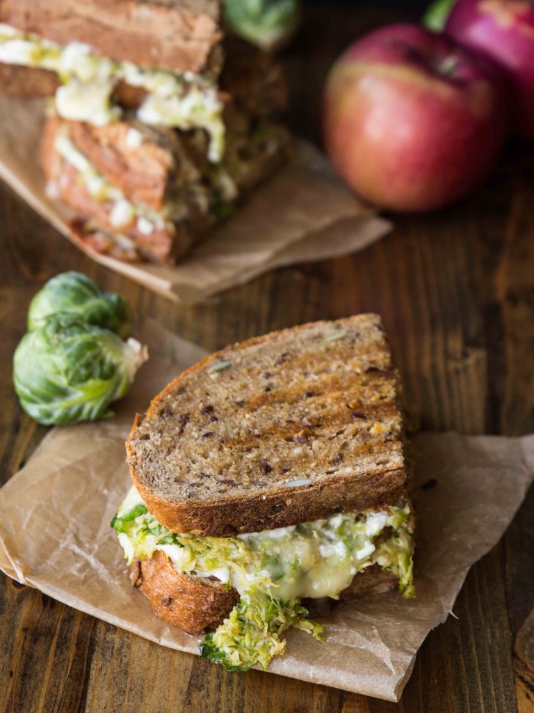 Brussels Sprout, Apple and Brie Grilled Cheese with Whipped Goat Cheese - The BEST grilled cheese ever!