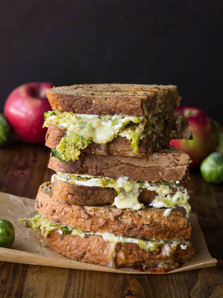 Brussels Sprout, Apple and Brie Grilled Cheese with Whipped Goat Cheese - The BEST grilled cheese ever!