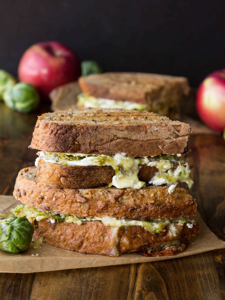 Brussels Sprout, Apple and Brie Grilled Cheese with Whipped Goat Cheese - The BEST grilled cheese ever!