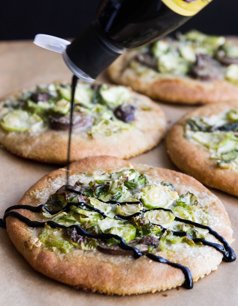 Brussels Sprout, Mushroom and Creme Fraiche Pizzas // veggieandthebeastfeast.com