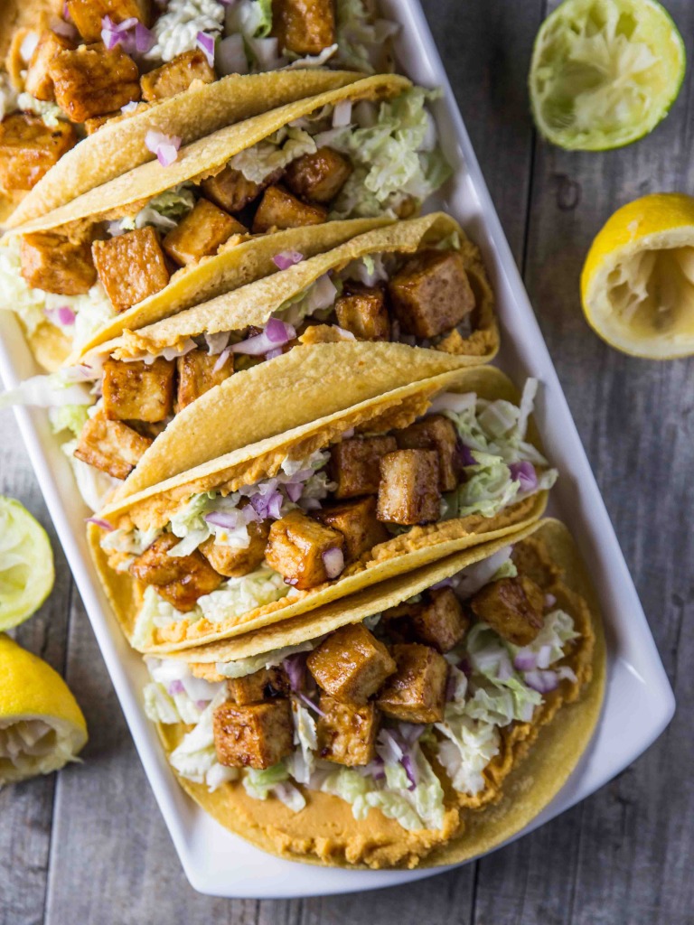 Sweet and Smoky Baked Tofu Tacos with Coconut Citrus Slaw // veggieandthebeastfeast.com