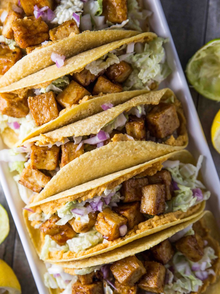 Sweet and Smoky Baked Tofu Tacos with Coconut Citrus Slaw // veggieandthebeastfeast.com