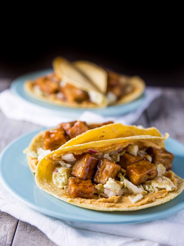 Sweet and Smoky Baked Tofu Tacos with Coconut Citrus Slaw // veggieandthebeastfeast.com