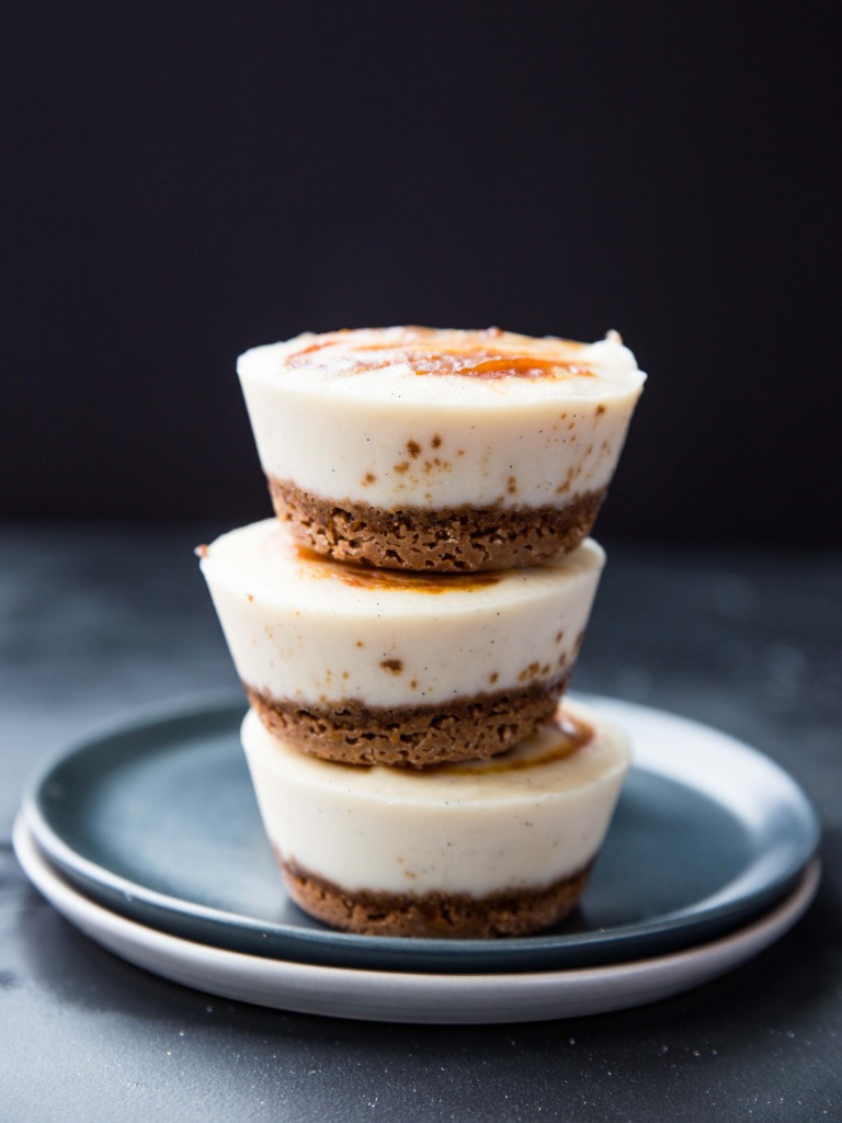 Individual Pumpkin Butter-Swirled Vanilla Bean Cheesecakes // veggieandthebeastfeast.com #dairyfree #vegan