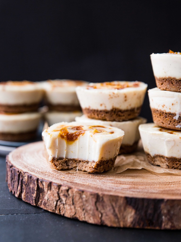 Individual Pumpkin Butter-Swirled Vanilla Bean Cheesecakes // veggieandthebeastfeast.com #dairyfree #vegan