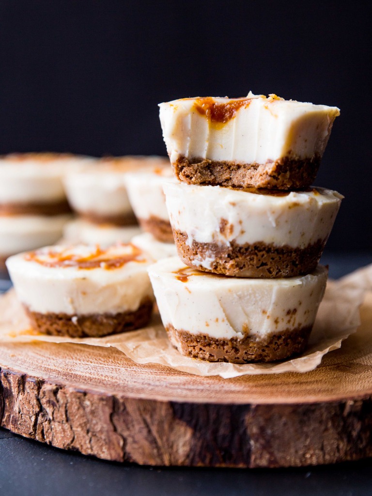 Individual Pumpkin Butter-Swirled Vanilla Bean Cheesecakes // veggieandthebeastfeast.com #dairyfree #vegan