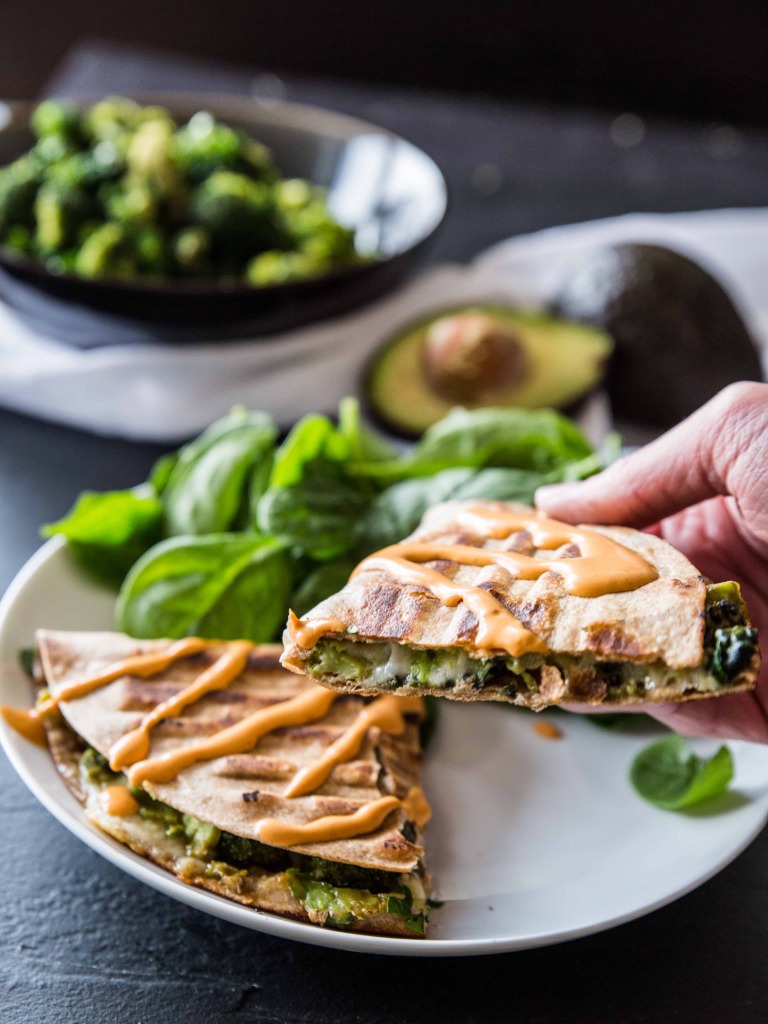 Green Machine Quesadillas with Spicy Chipotle Sauce // @veggiebeastblog veggieandthebeastfeast.com