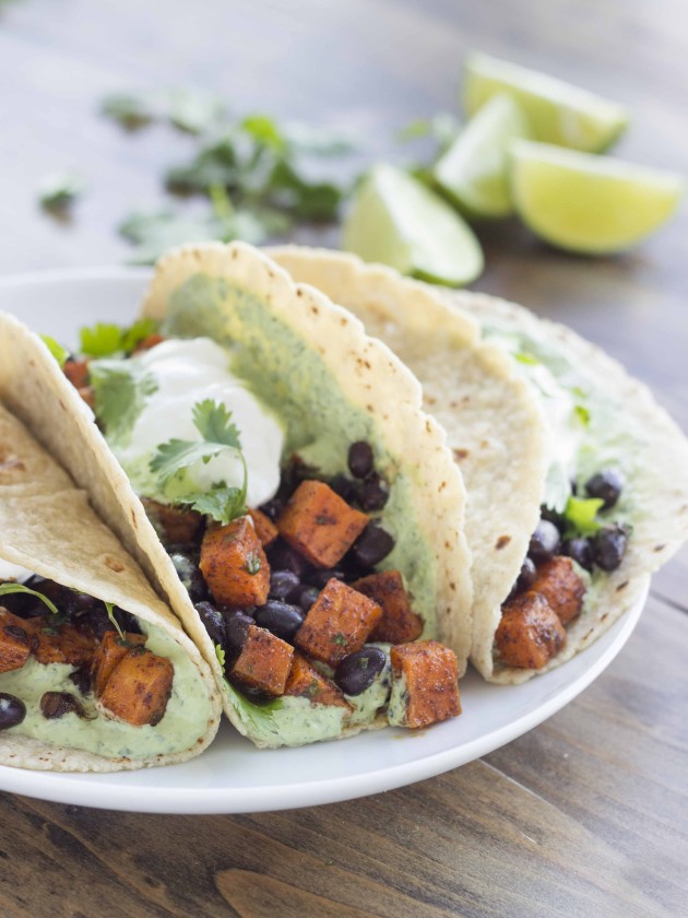 Chili Roasted Sweet Potato and Black Bean Tacos - The High Protein Vegetarian Cookbook