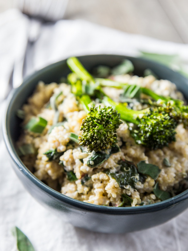 Black Pepper Goat Cheese and Chard Quinoa with Roasted Broccolini // @veggiebeastblog
