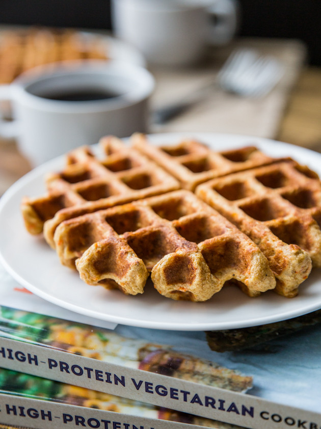 Carrot Cake Waffles with Maple Cream Cheese Glaze, for Two // @veggiebeastblog #highprotein