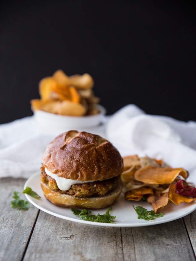 Curried Carrot Chickpea Chia Burgers // veggieandthebeastfeast.com