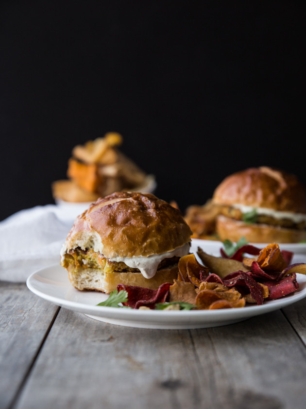 Curried Carrot Chickpea Chia Burgers // veggieandthebeastfeast.com