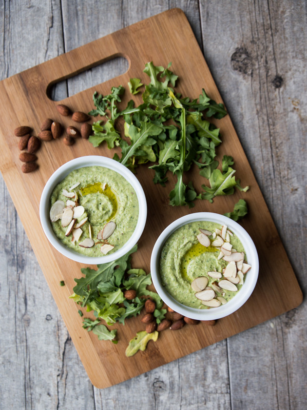 Almond Arugula White Bean Hummus - rich, creamy, healthy springtime hummus! @veggiebeastblog