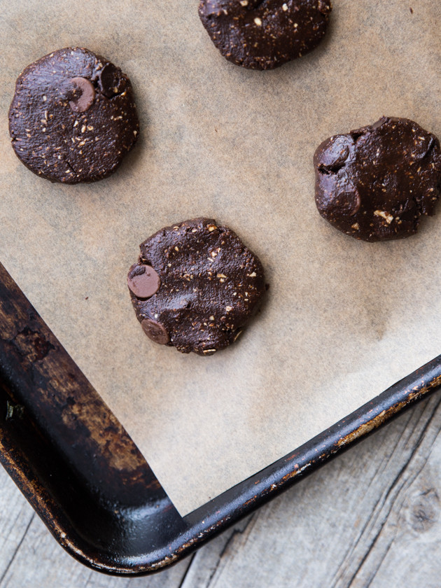 Gluten Free Double Chocolate Peanut Butter Oat Cookies // @veggiebeastblog