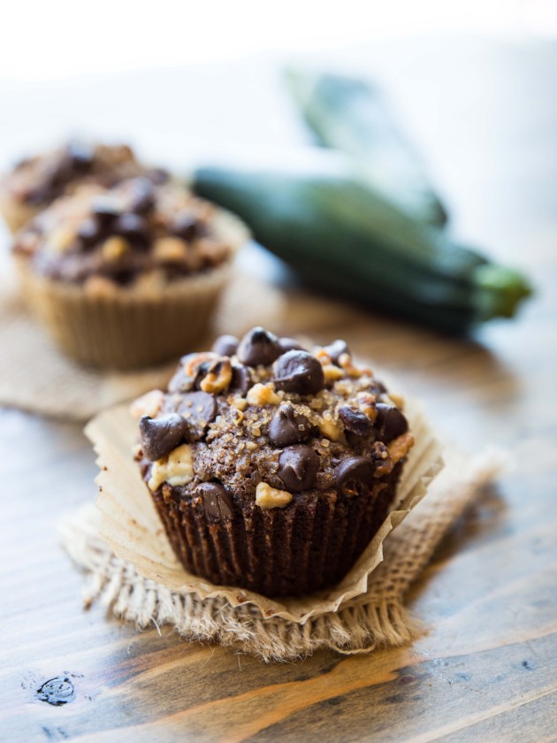 Gluten Free Chocolate Zucchini Muffins - soft, sweet, and decadent, made gluten free with homemade quinoa flour and almond flour!  
