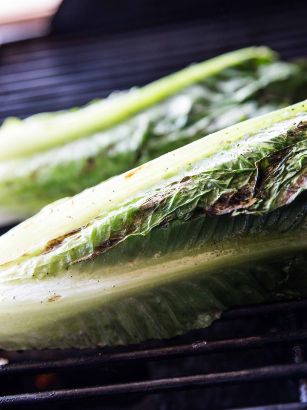 Grilled Romaine Salad with Basil Hummus Dressing - a fresh, summery meal packed with veggies and flavor!