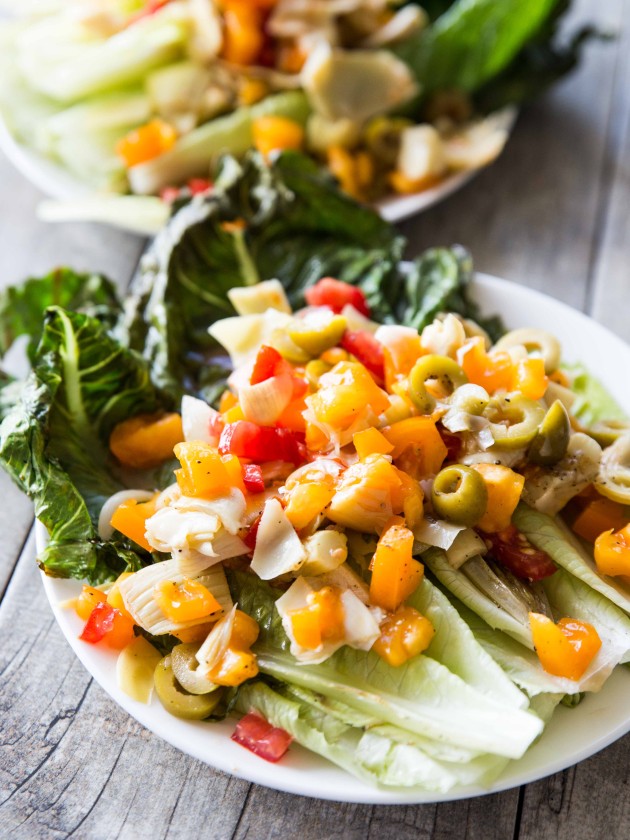 Grilled Romaine Salad with Basil Hummus Dressing - a fresh, summery meal packed with veggies and flavor!