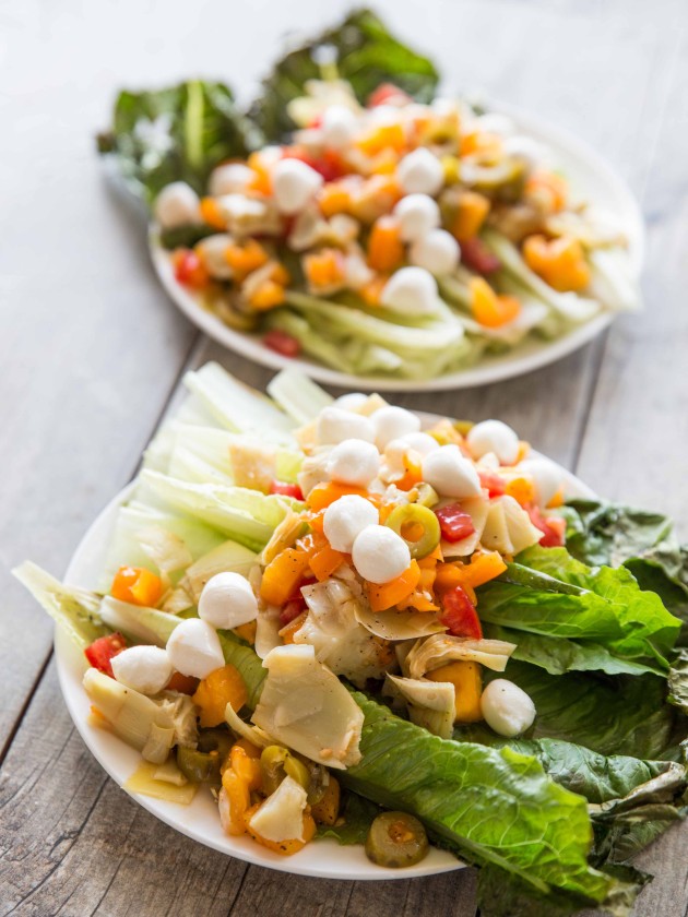 Grilled Romaine Salad with Basil Hummus Dressing - a fresh, summery meal packed with veggies and flavor!