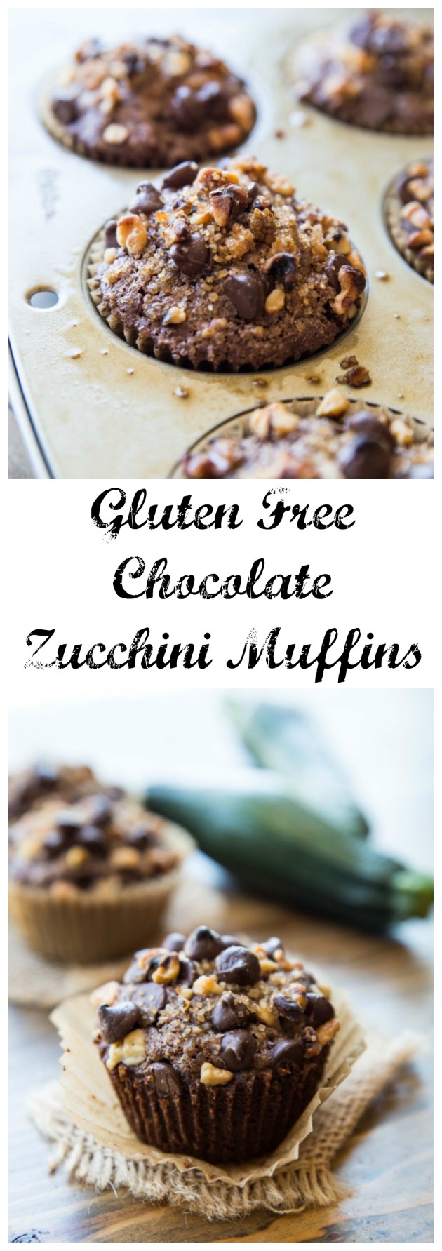 Gluten Free Chocolate Zucchini Muffins - soft, sweet, and decadent, made gluten free with homemade quinoa flour and almond flour!