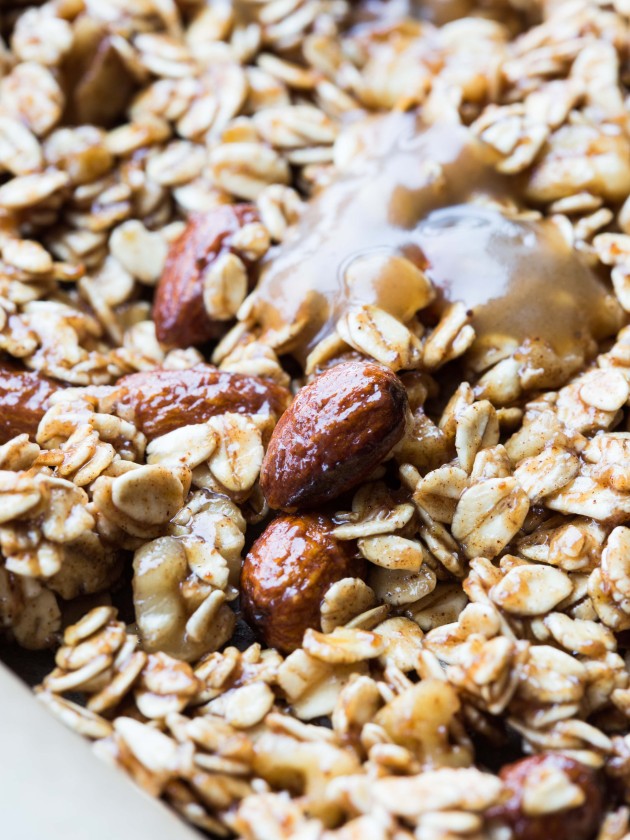 Caramelized Banana Nut Granola - big clusters of oats, caramelized banana, maple syrup, and nuts!