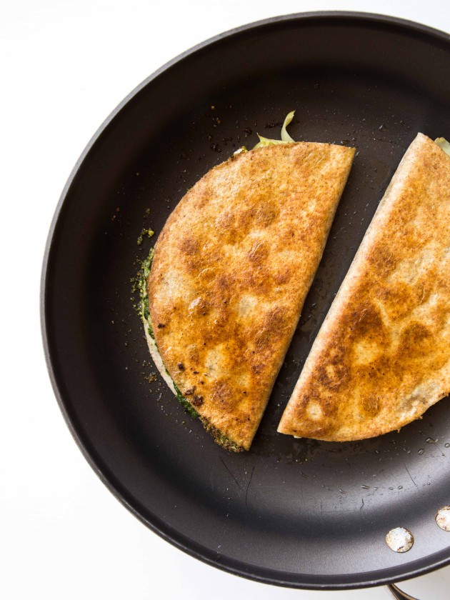 Artichoke, Pesto, and Goat Cheese Quesadillas - a simple, flavorful vegetarian meal!