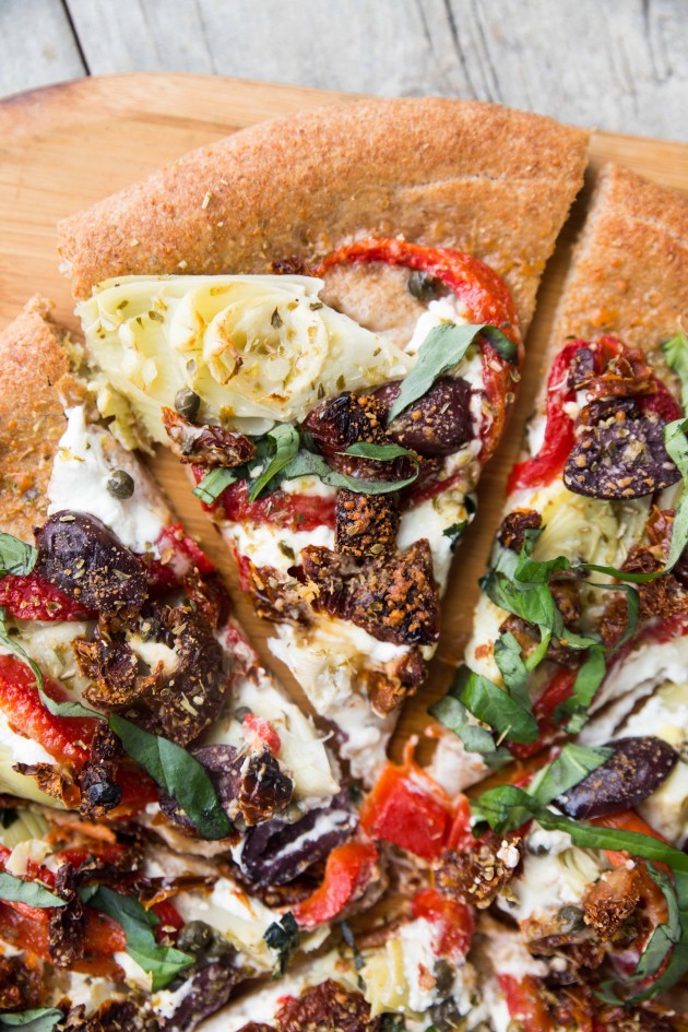 Easy Mediterranean Pantry Pizza - packed with flavor and veggies, and super easy to put together